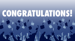 Silhouette of students throwing hats in the air. The word "Congratulations" is at the top.
